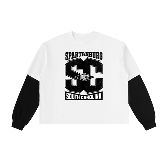 Layered Contrast Sleeve Cotton T-Shirt