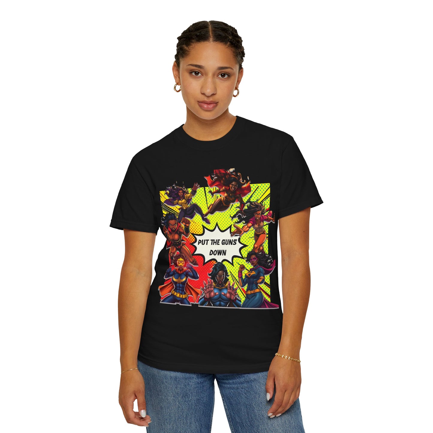Put The Guns Down — Superhero Woman Fighting Gun Violence T-Shirt