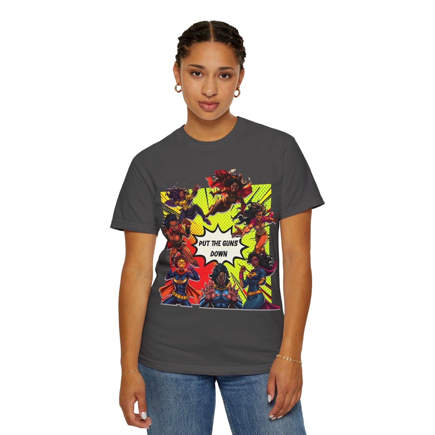 Put The Guns Down — Superhero Woman Fighting Gun Violence T-Shirt