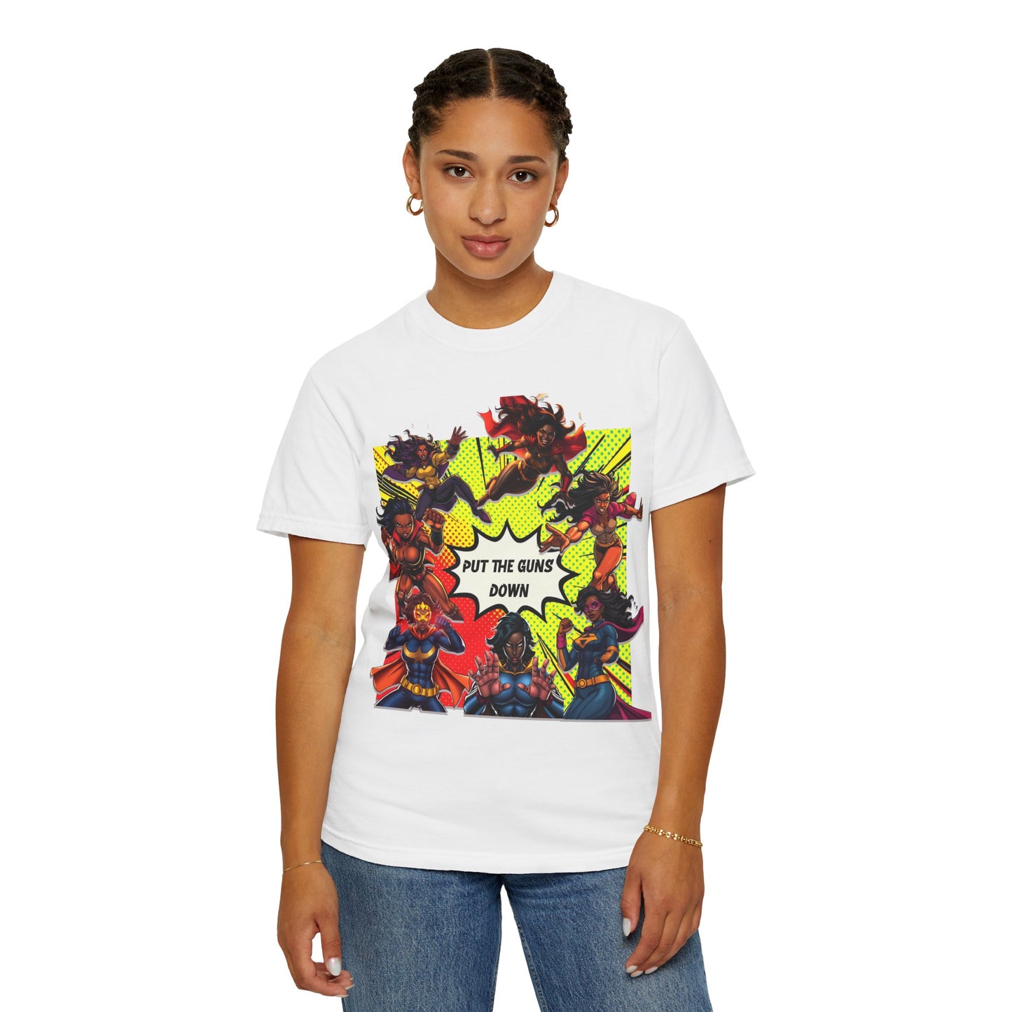 Put The Guns Down — Superhero Woman Fighting Gun Violence T-Shirt