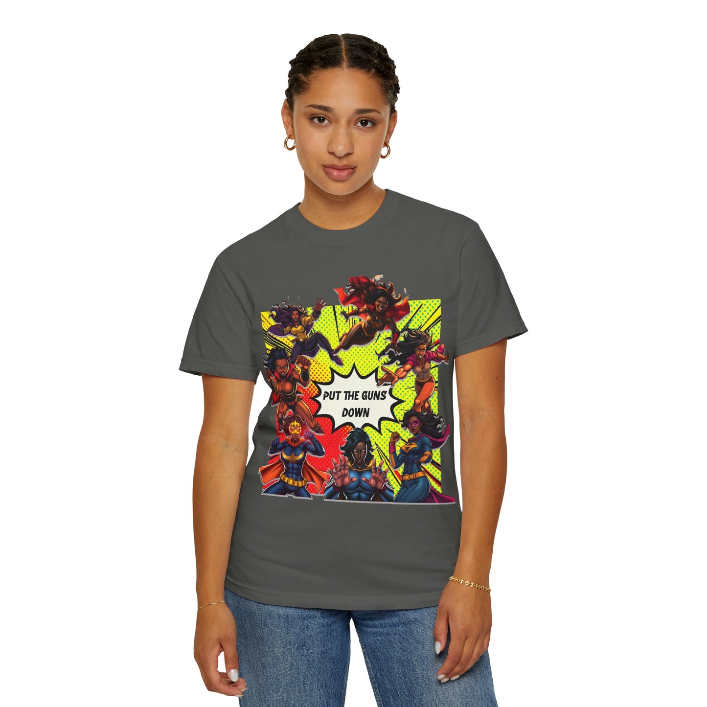 Put The Guns Down — Superhero Woman Fighting Gun Violence T-Shirt