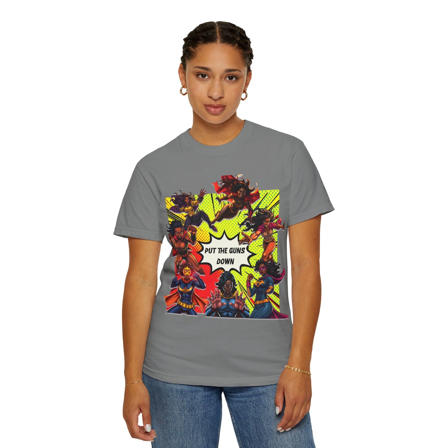 Put The Guns Down — Superhero Woman Fighting Gun Violence T-Shirt
