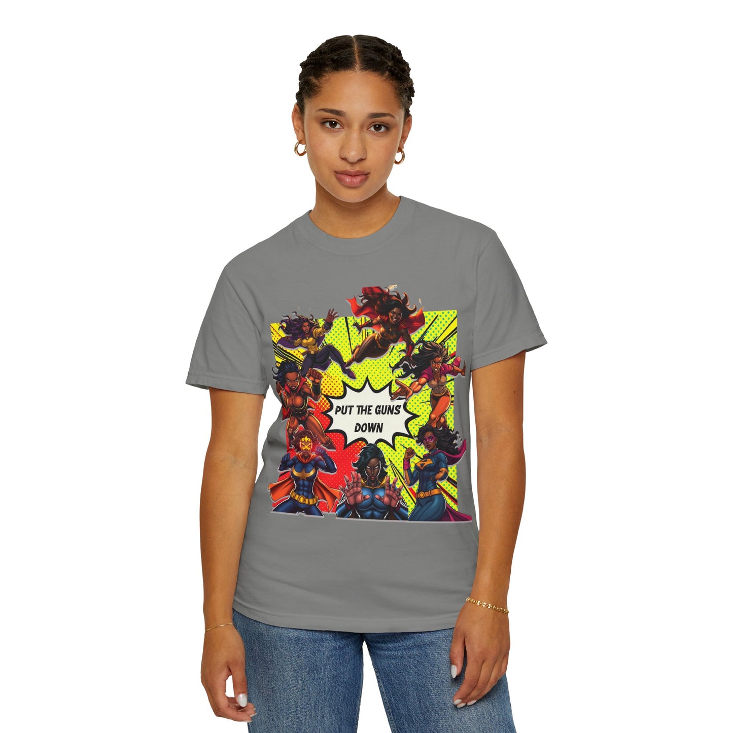 Put The Guns Down — Superhero Woman Fighting Gun Violence T-Shirt