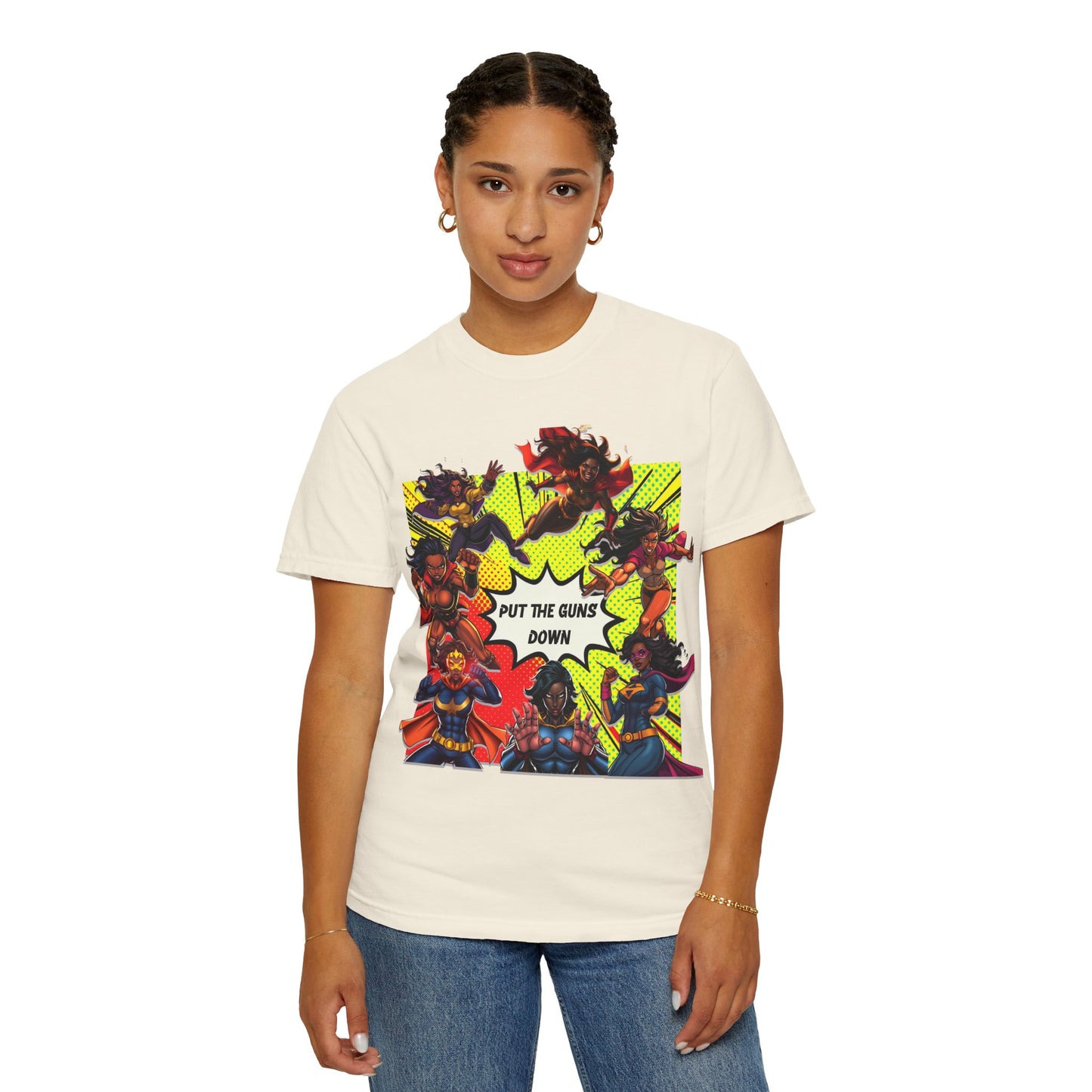 Put The Guns Down — Superhero Woman Fighting Gun Violence T-Shirt